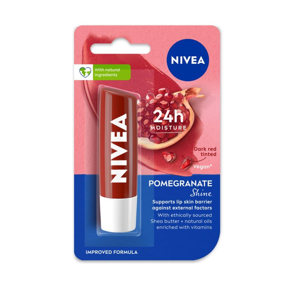 nivea shine caring lip balm, pomegranate, 4.8g