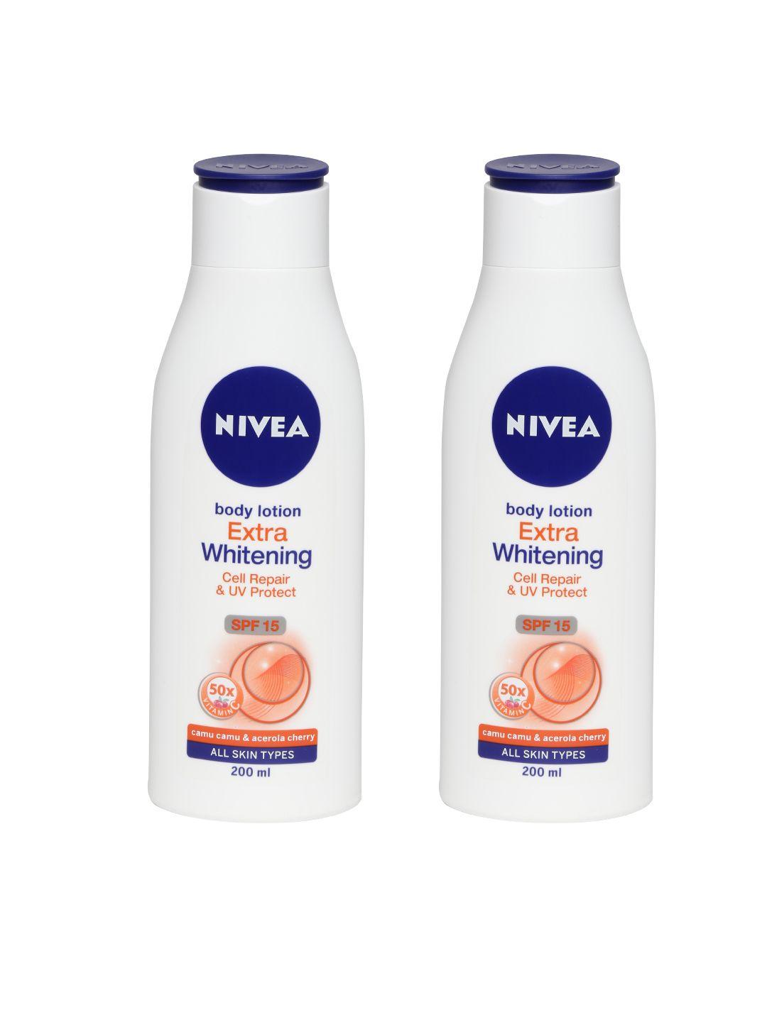 nivea unisex set of 2 extra whitening cell repair & uv protect body lotion