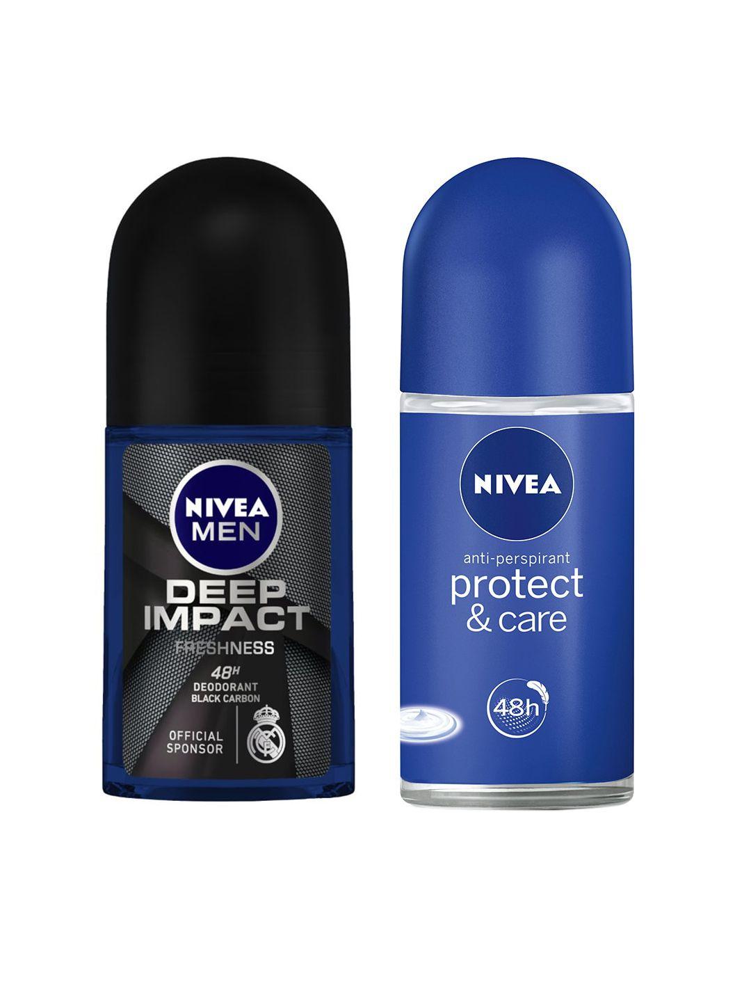 nivea unisex set of deep impact with protect & care roll-on deodorants