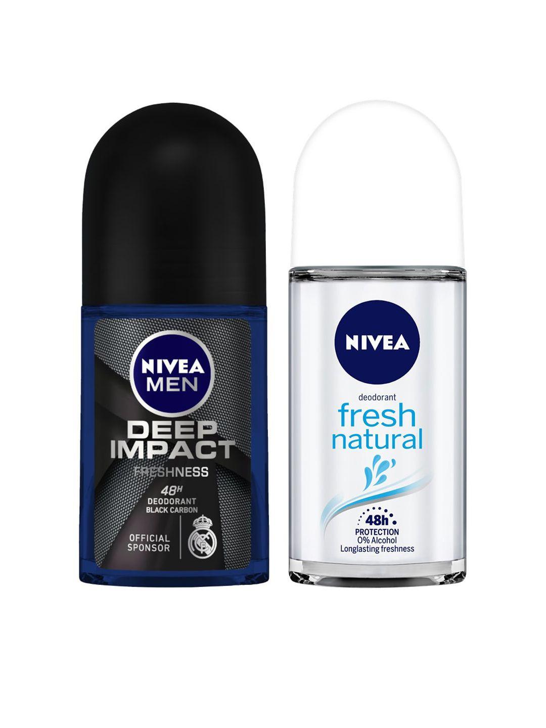 nivea unisex set of fresh natural & deep impact freshness roll-on deodorants