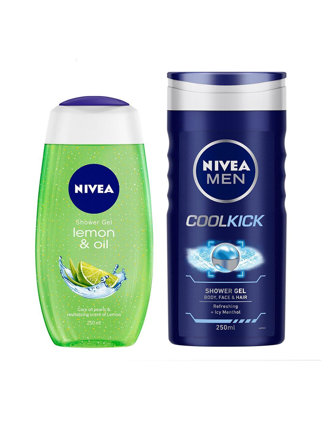 nivea unisex set of lemon & oil with coolkick 3-in-1 shower gel