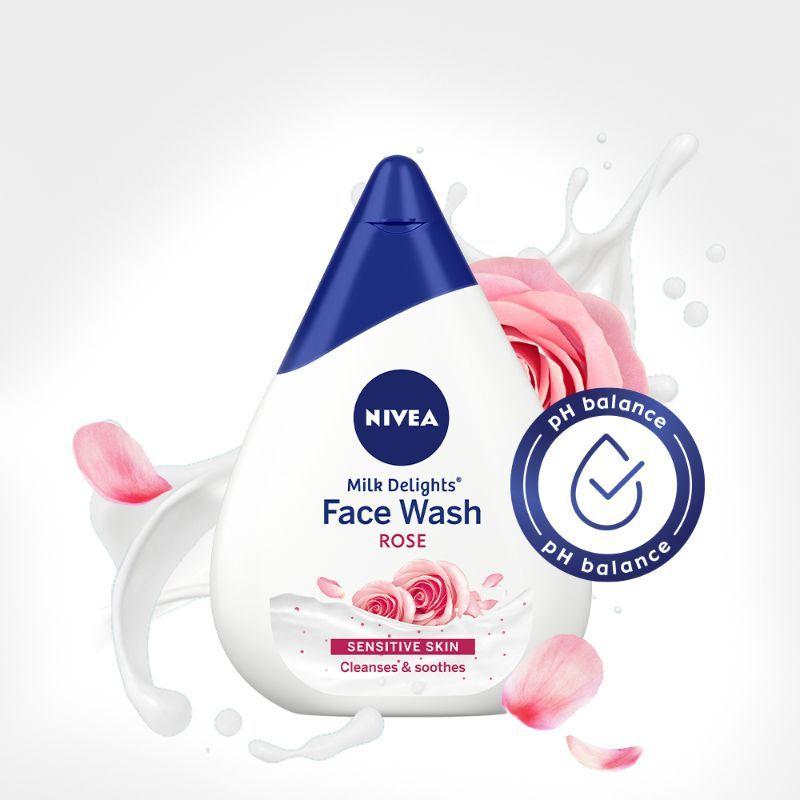 nivea women face wash for sensitive skin, milk delights rose