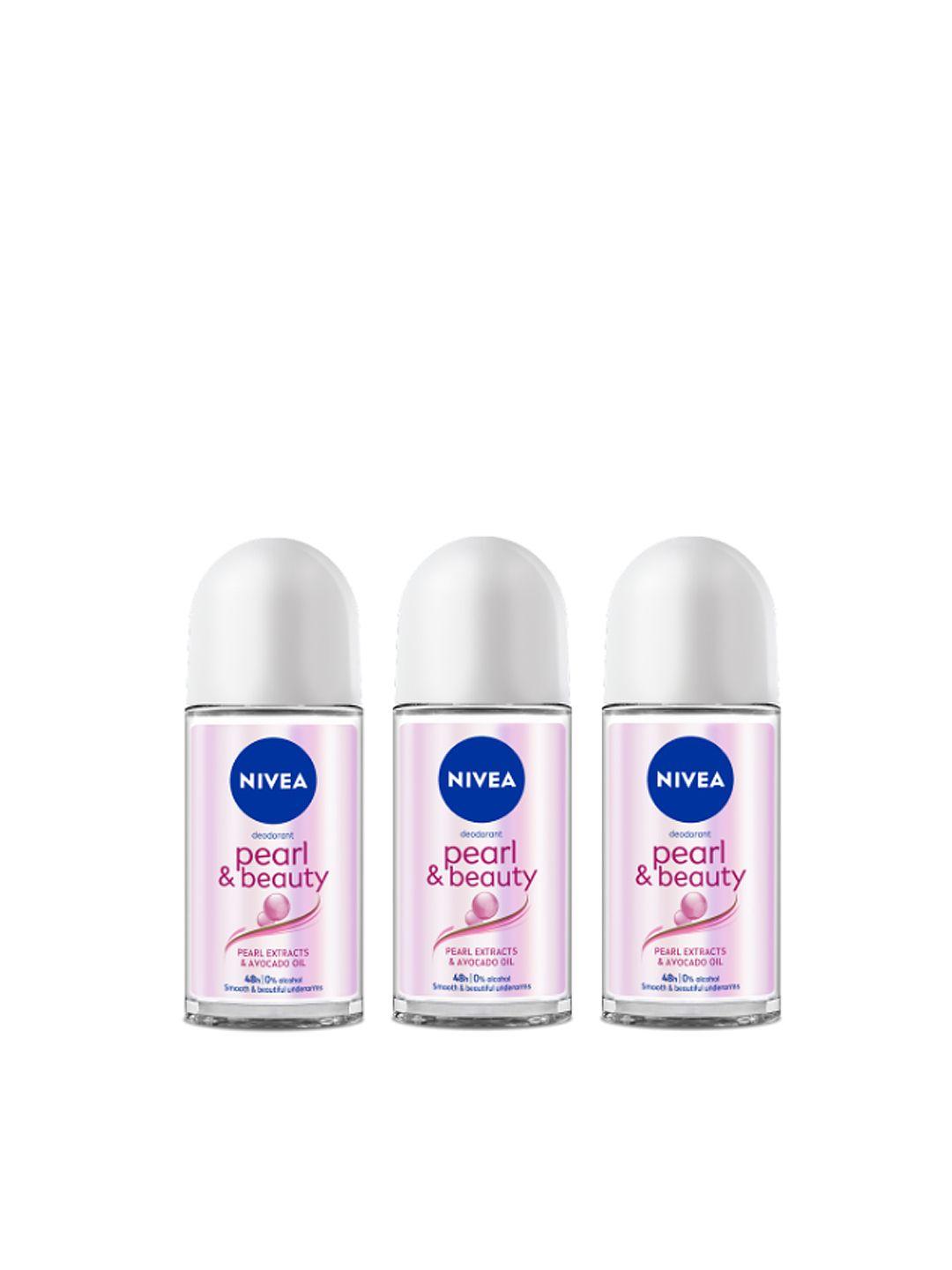 nivea women pack of 3 deodorant roll on - pearl & beauty 50ml each