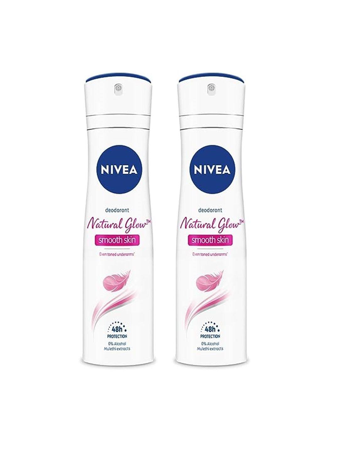 nivea women set of 2 natural glow smooth skin 0% alcohol deodorant - 93 g (150 ml) each