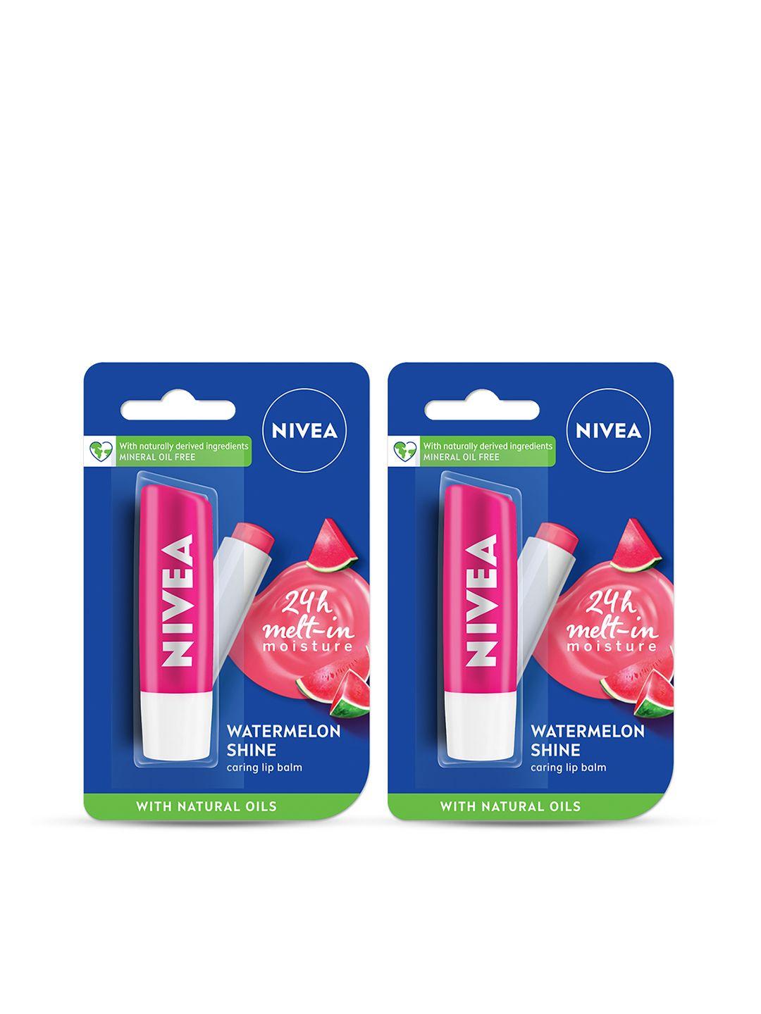 nivea women set of 2 watermelon fruity shine lip balms