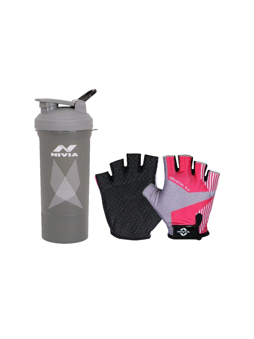 nivia printed gym gloves & shaker