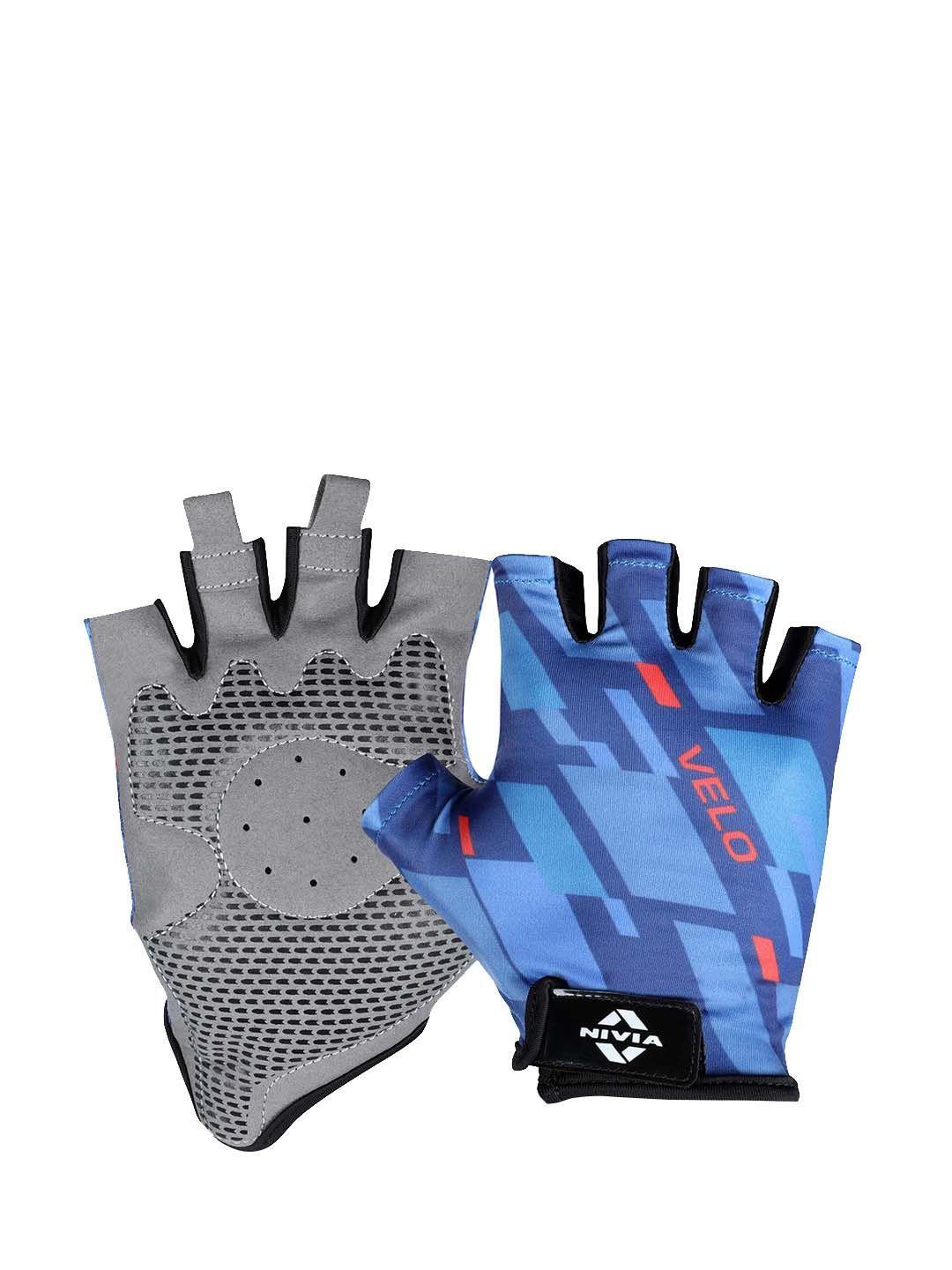 nivia unisex blue printed half finger anti-slip gloves