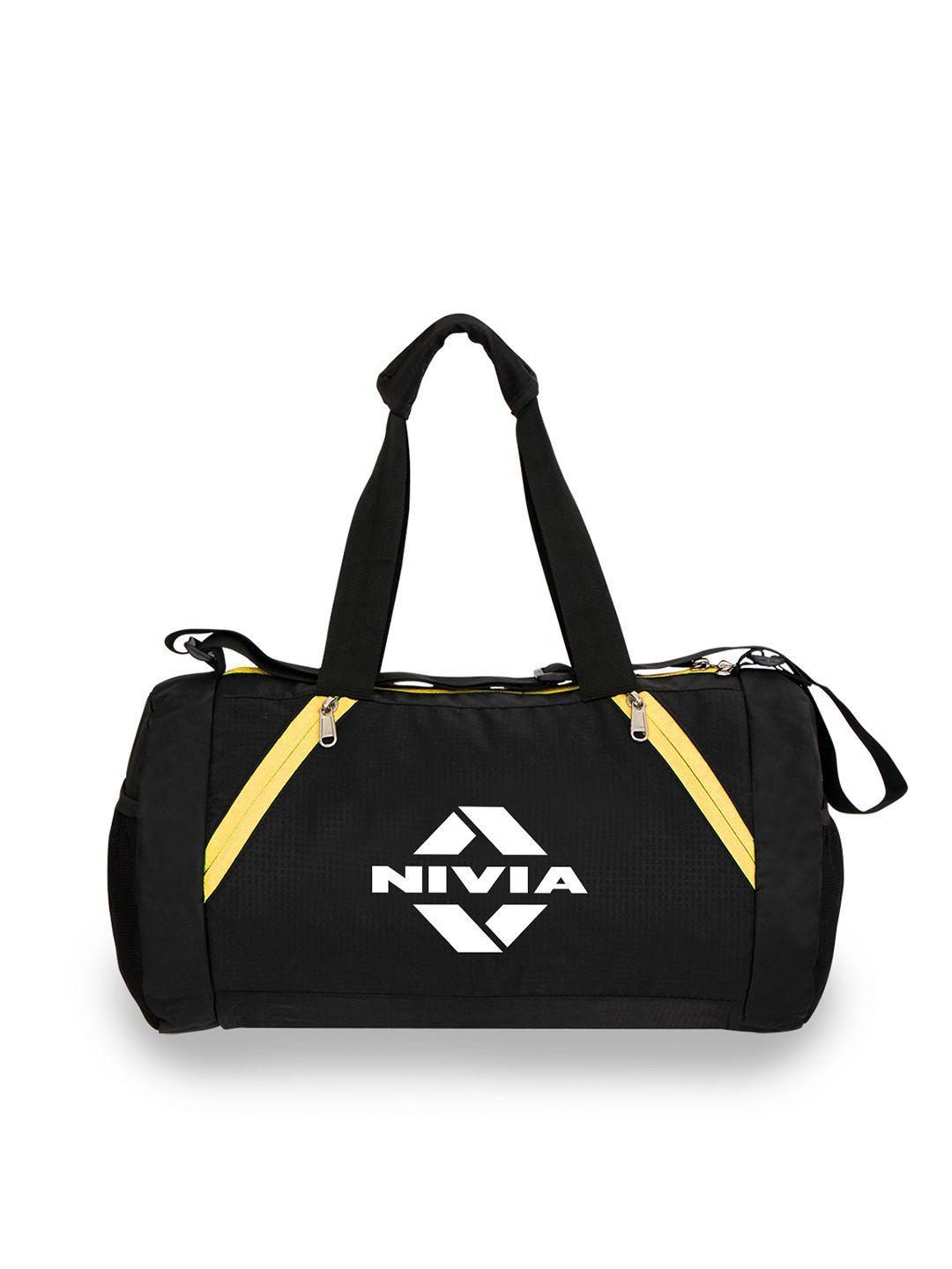 nivia black & yellow printed gym duffel bag