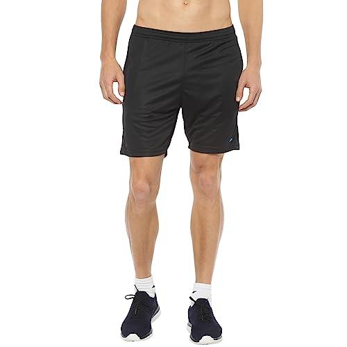 nivia solid polyester sports shorts with elasticated closure and 2 side pockets for men/regular fit running, training, gym, jogging & walking shorts for men-black(large)