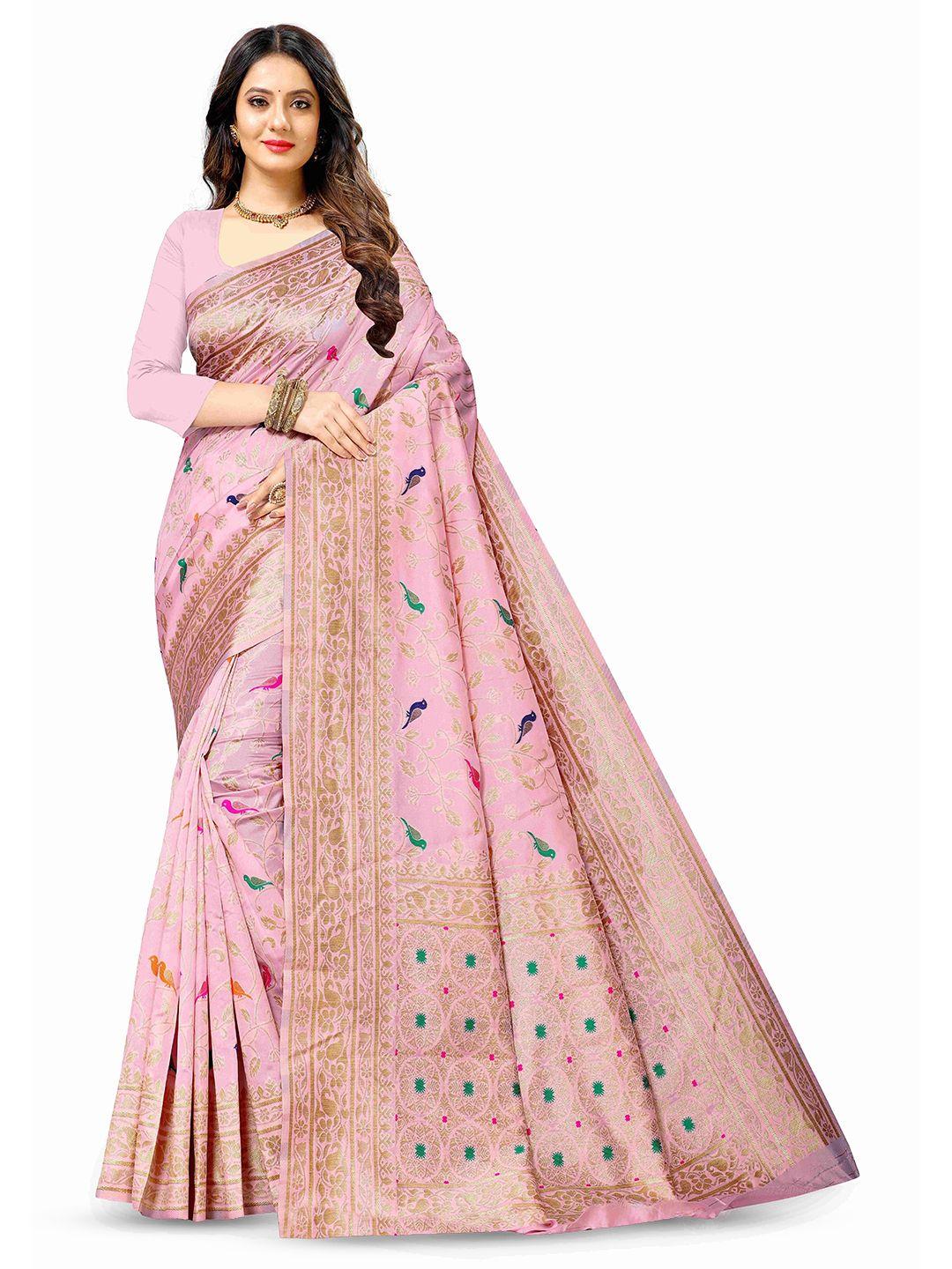 niwaa rose gold woven design zari silk blend designer banarasi saree