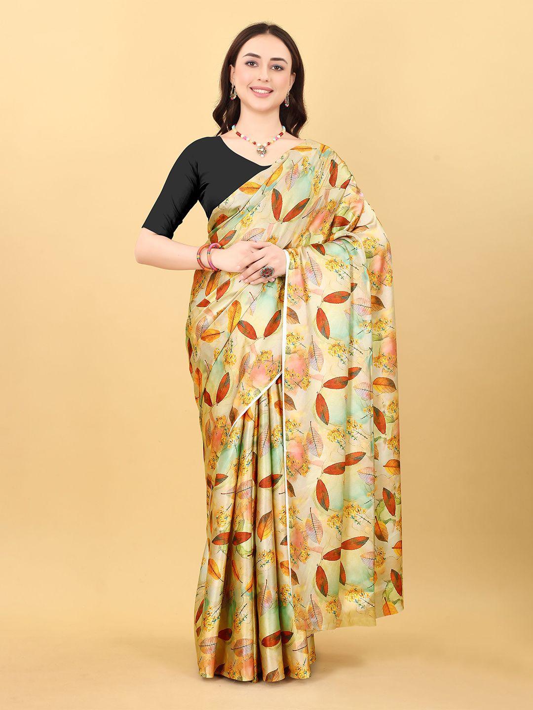 niwaa floral print satin saree