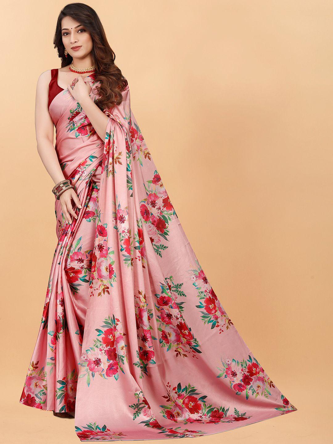 niwaa floral printed satin saree