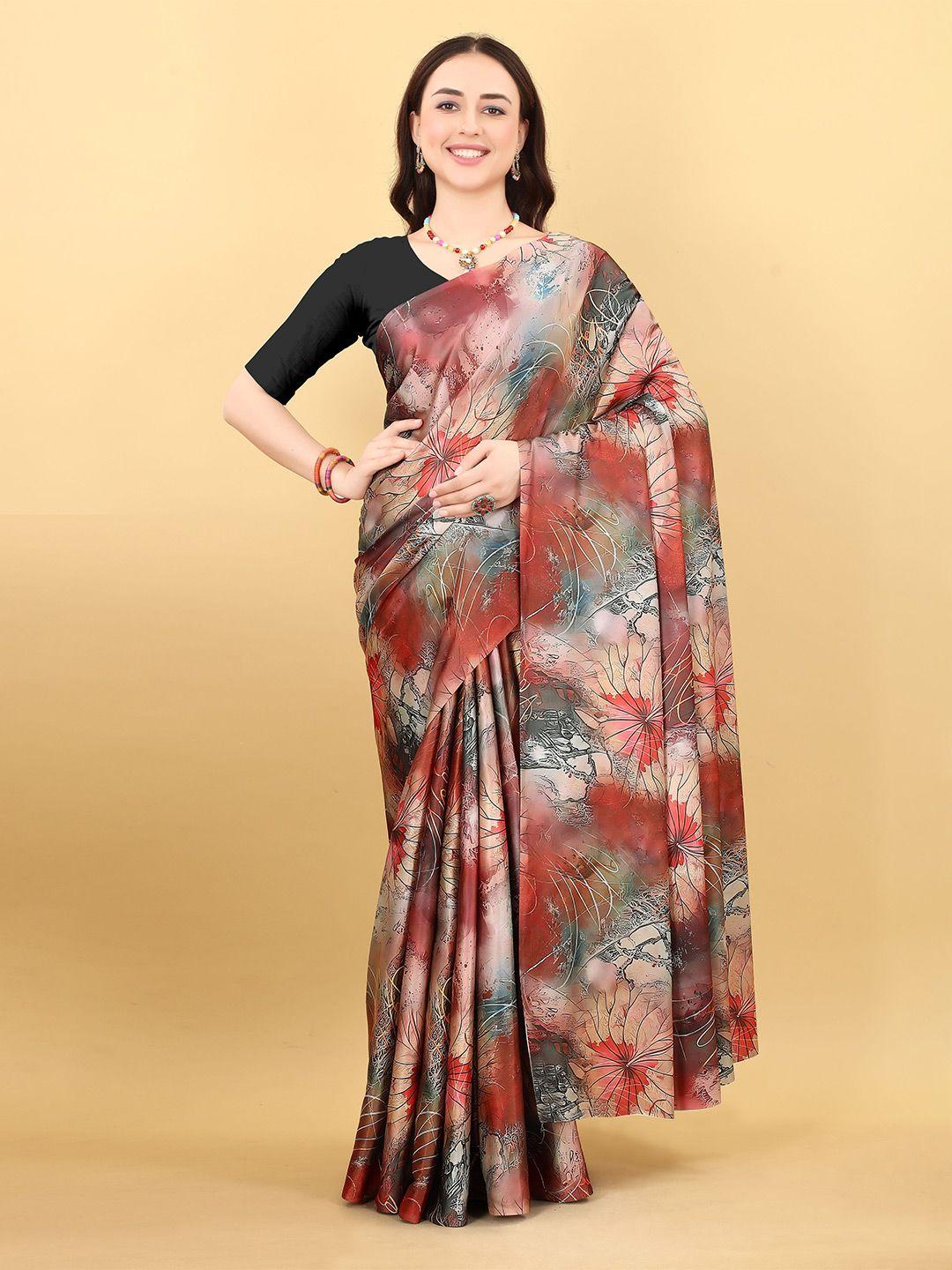 niwaa floral printed satin saree