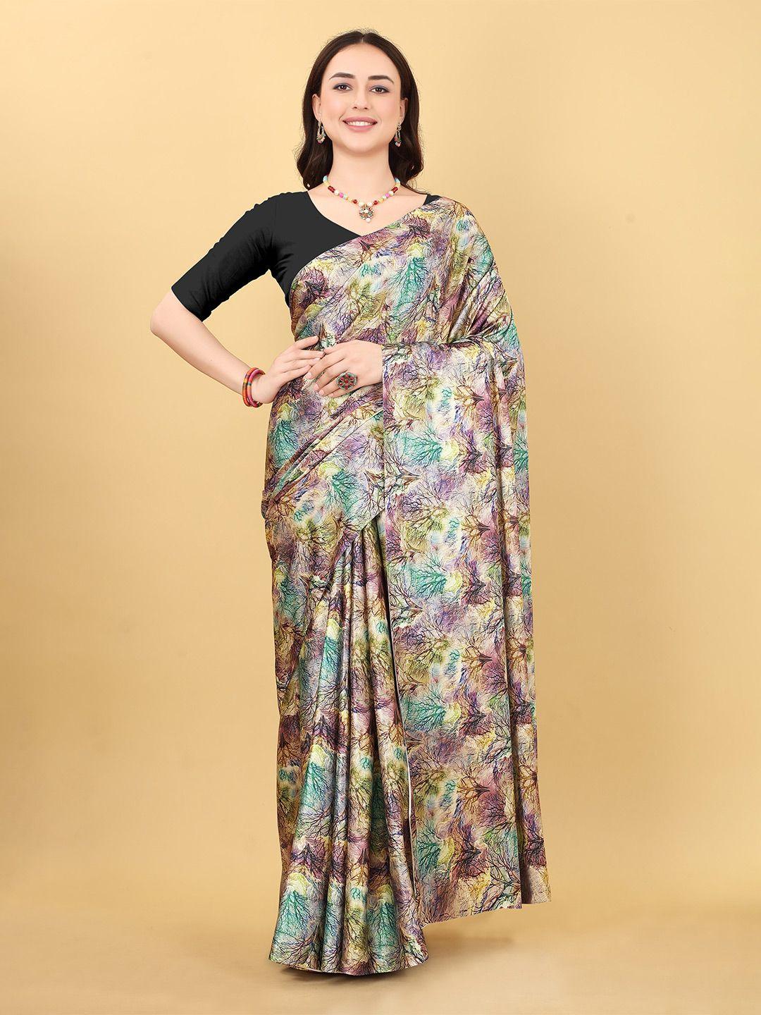 niwaa floral printed satin saree