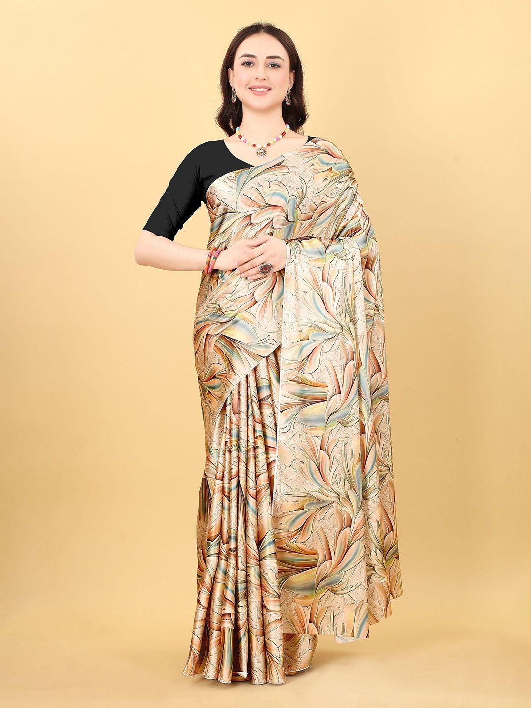 niwaa floral printed satin saree