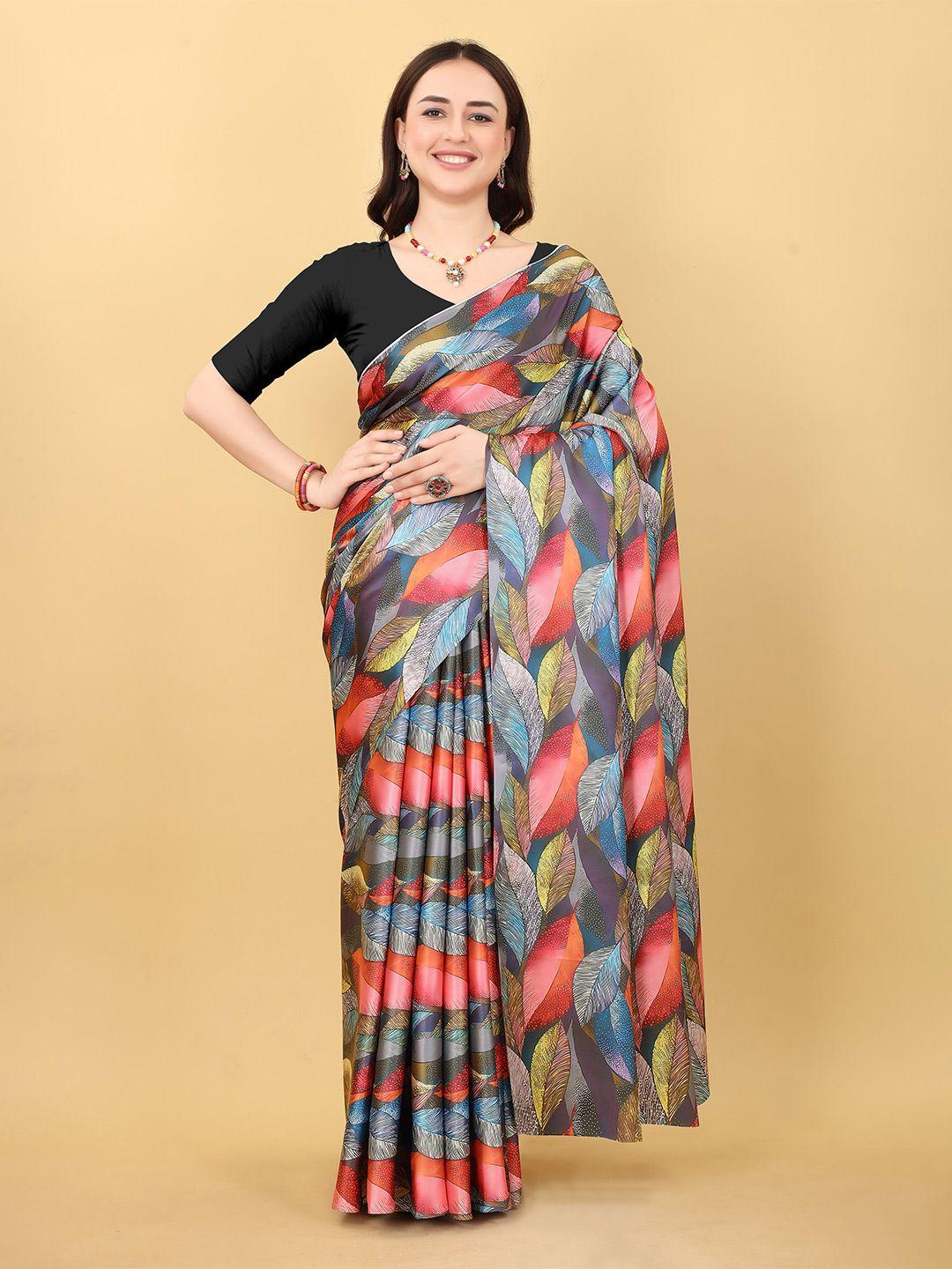 niwaa floral printed satin saree