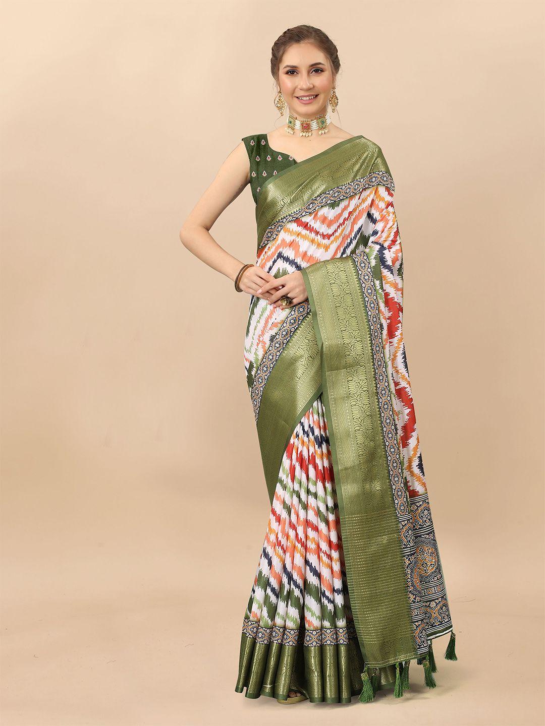 niwaa geometric zari pure silk banarasi saree with tassel