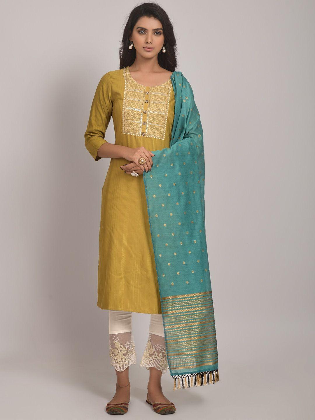 niza fashion embroidered straight kurta with trousers & dupatta
