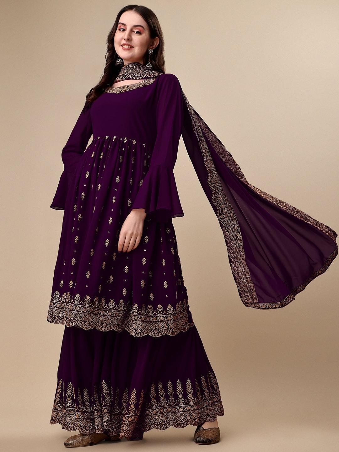 niza fashion floral embroidered empire sequinned kurta with sharara & dupatta