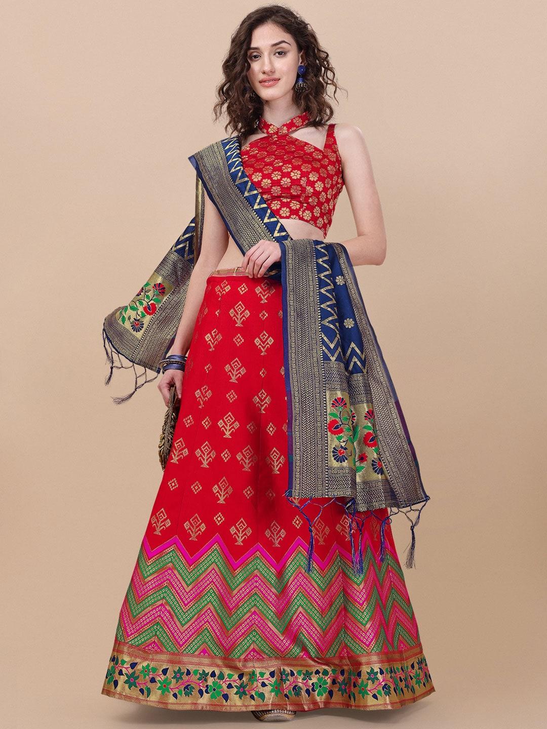 niza fashion thread work semi-stitched lehenga & unstitched blouse with dupatta