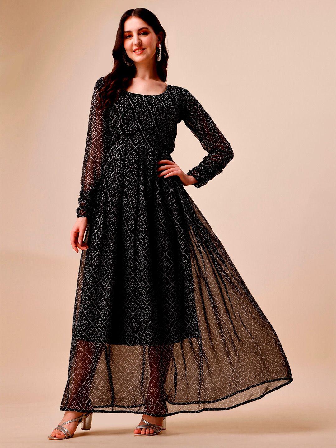 niza fashion black floral print georgette maxi dress