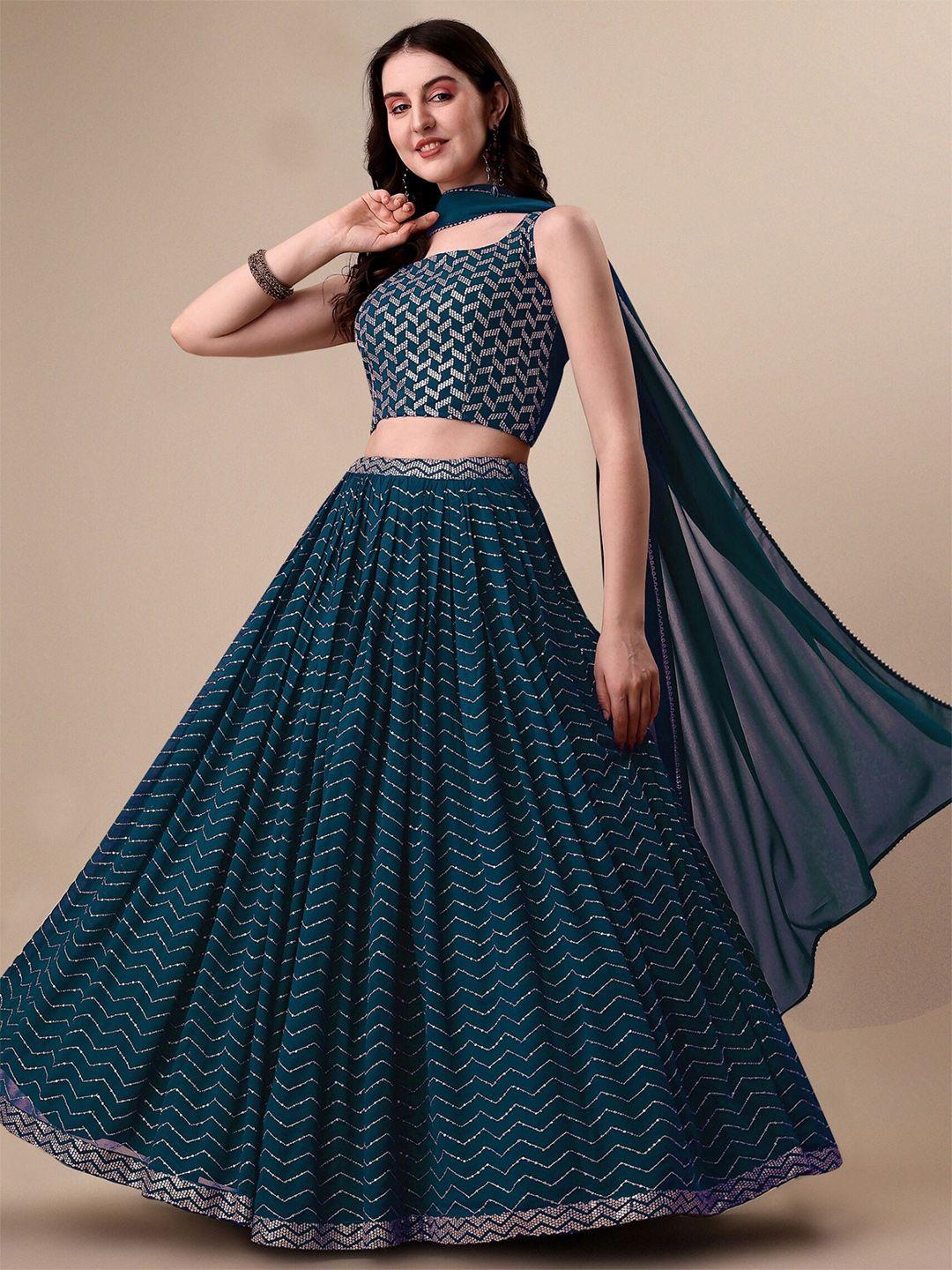 niza fashion embroidered sequinned semi-stitched lehenga & unstitched blouse with dupatta