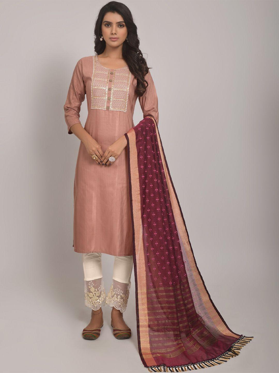 niza fashion embroidered straight kurta with trousers & dupatta