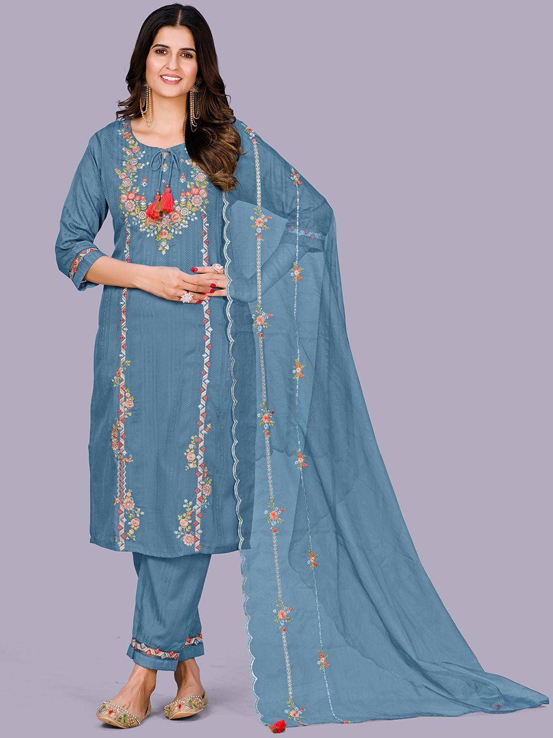 niza fashion ethnic motifs embroidered thread work kurta with trouser & dupatta