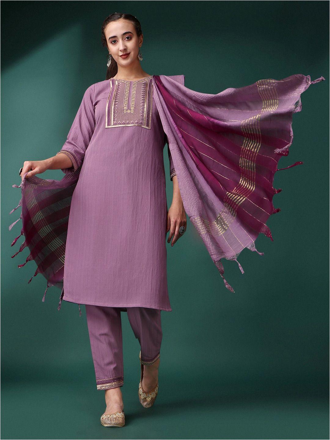 niza fashion ethnic motifs embroidered thread work kurta with trousers & dupatta