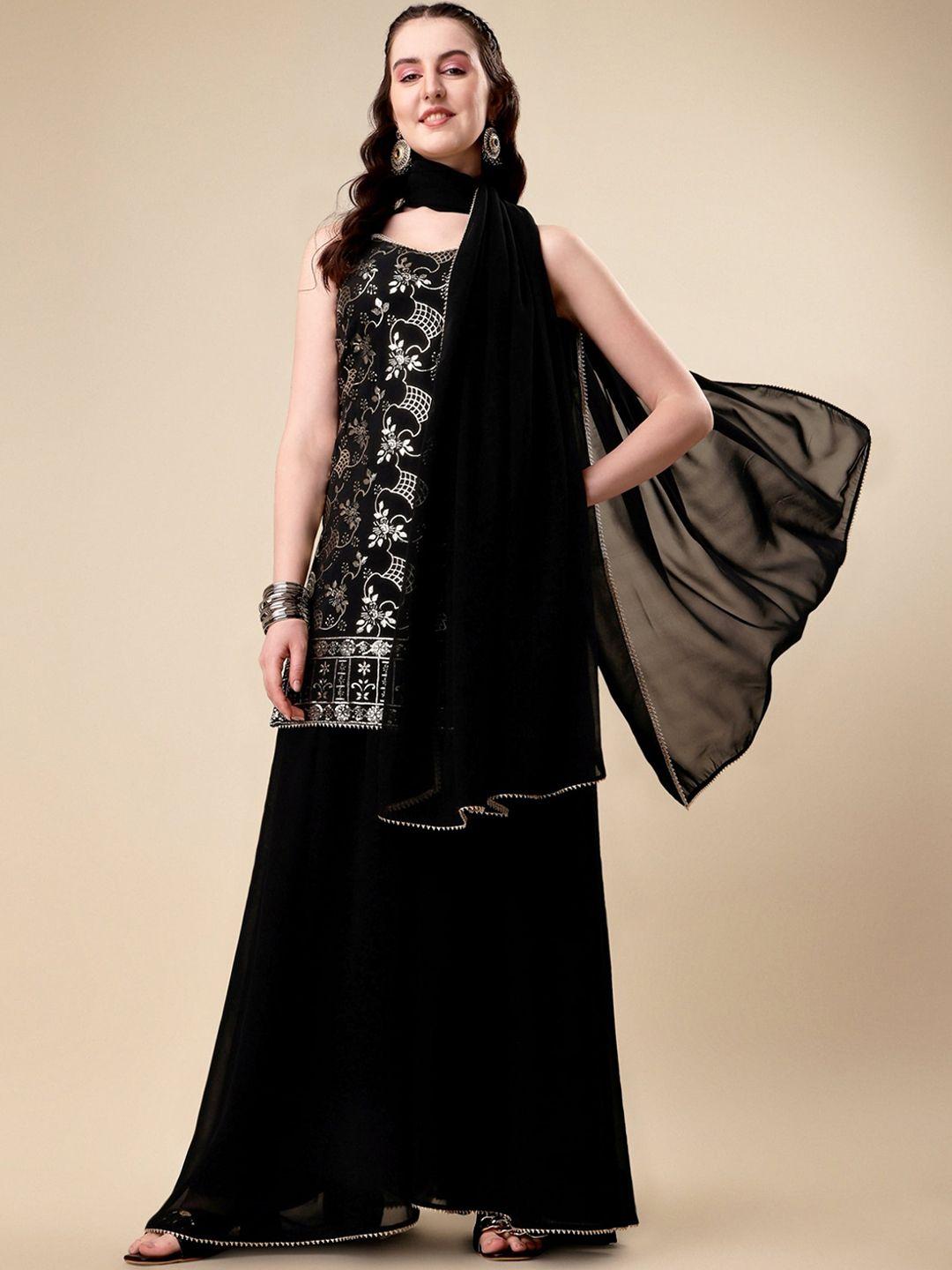 niza fashion floral embroidered sleeveless regular sequinned kurta with palazzos & dupatta