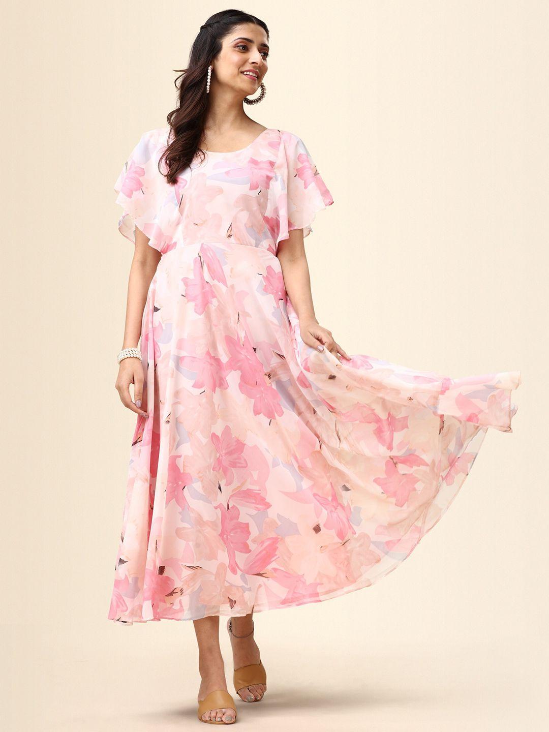 niza fashion floral print flared sleeve georgette maxi dress