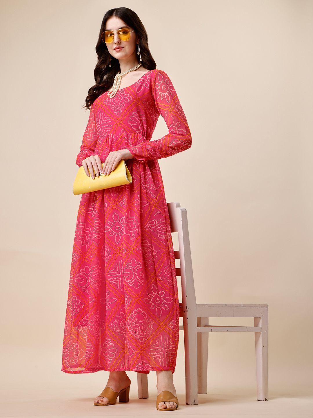 niza fashion pink ethnic motifs print georgette maxi dress