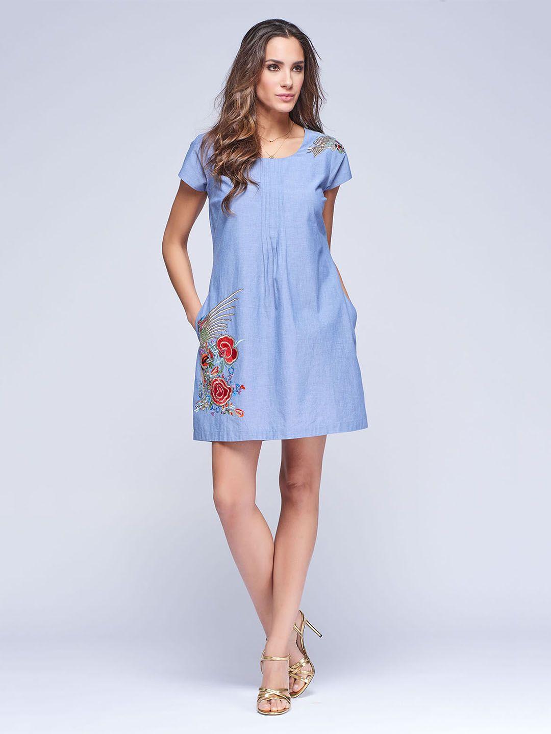 niza women blue solid a-line dress