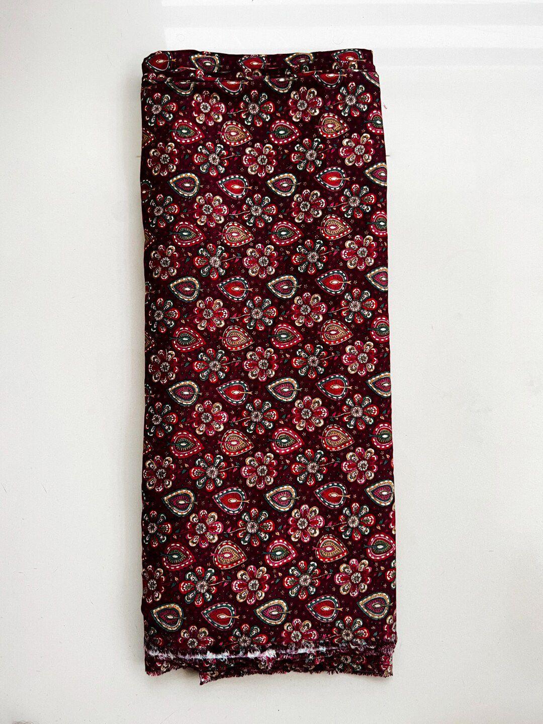nk textiles burgundy printed viscose rayon unstitched dress material