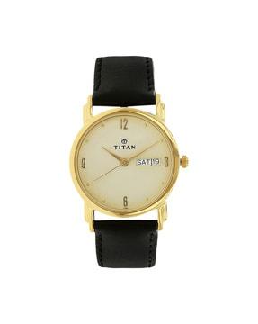 nm1445yl05 analogue watch with leather strap