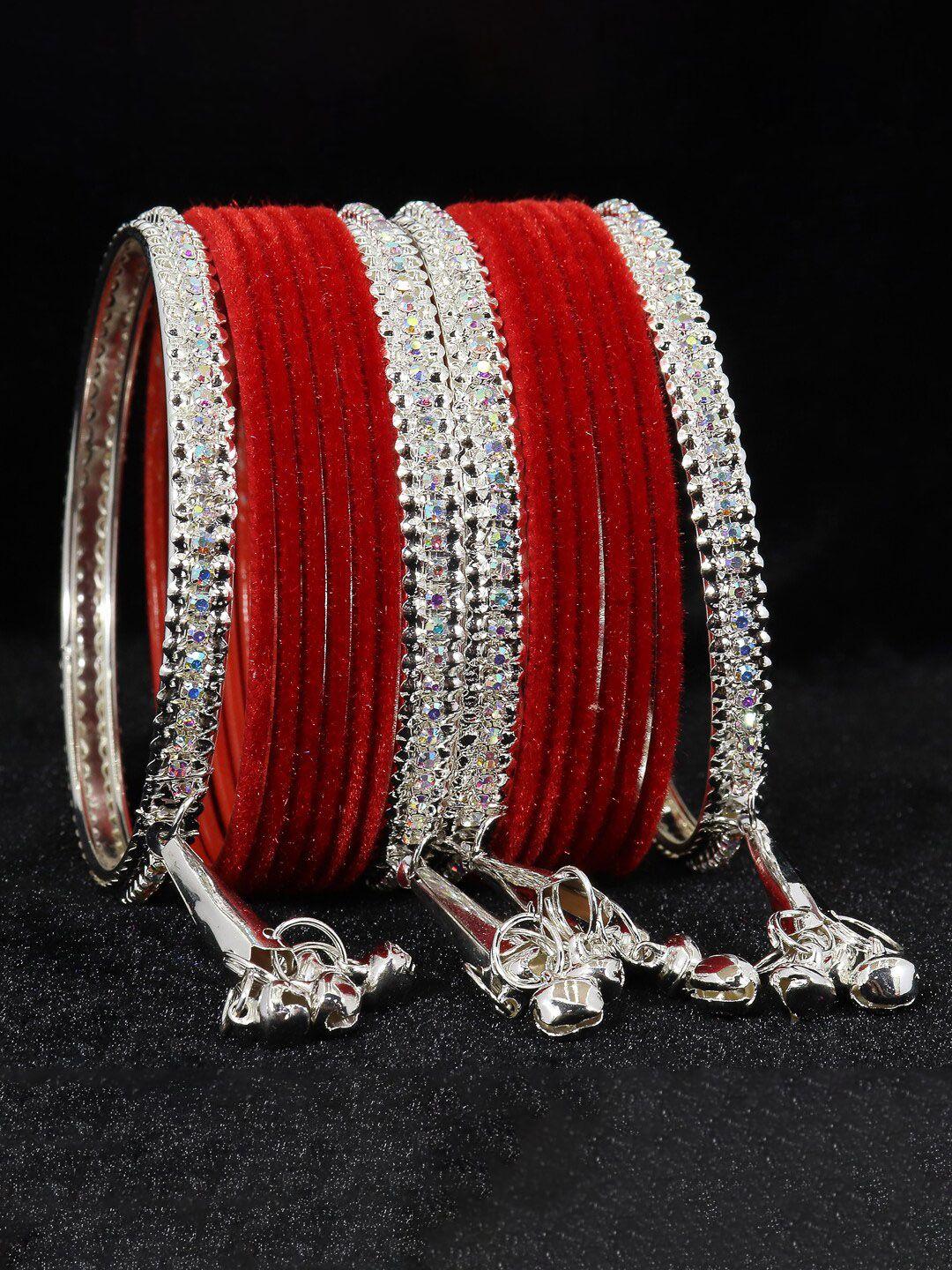 nmii set of 16 silver-plated zircon gemstone studded bangles