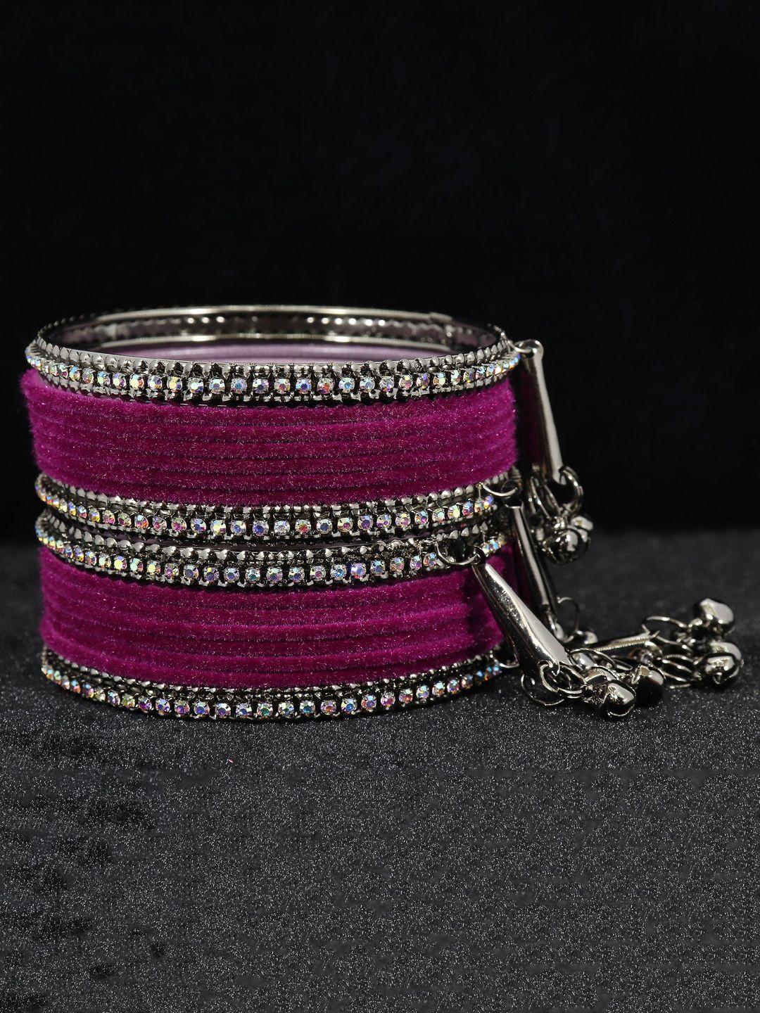 nmii set of 16 zircon gemstone studded & velvet bangles