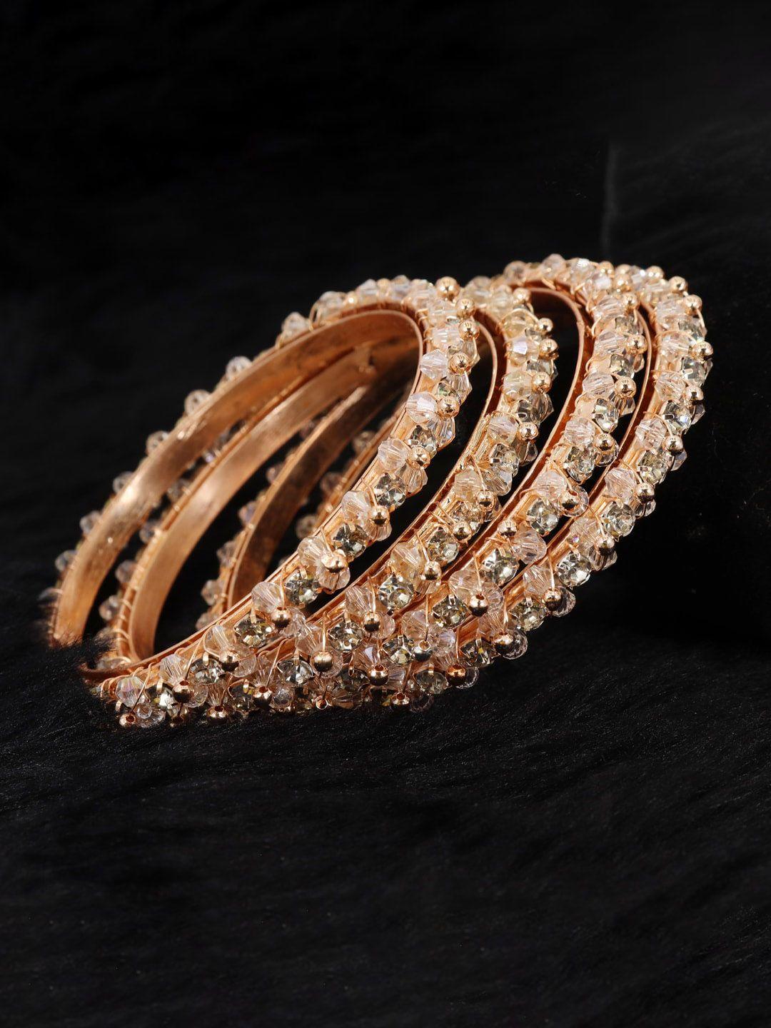 nmii set of 4 rose gold-plated ad-studded & beaded bangles