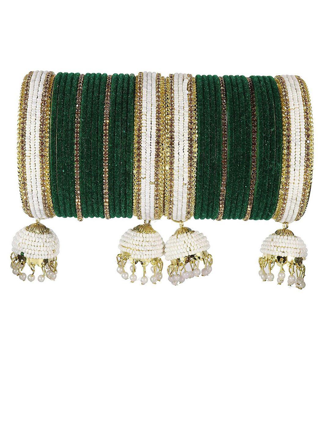 nmii 32 pieces cubic zirconia & pearls-studded velvet bangle set