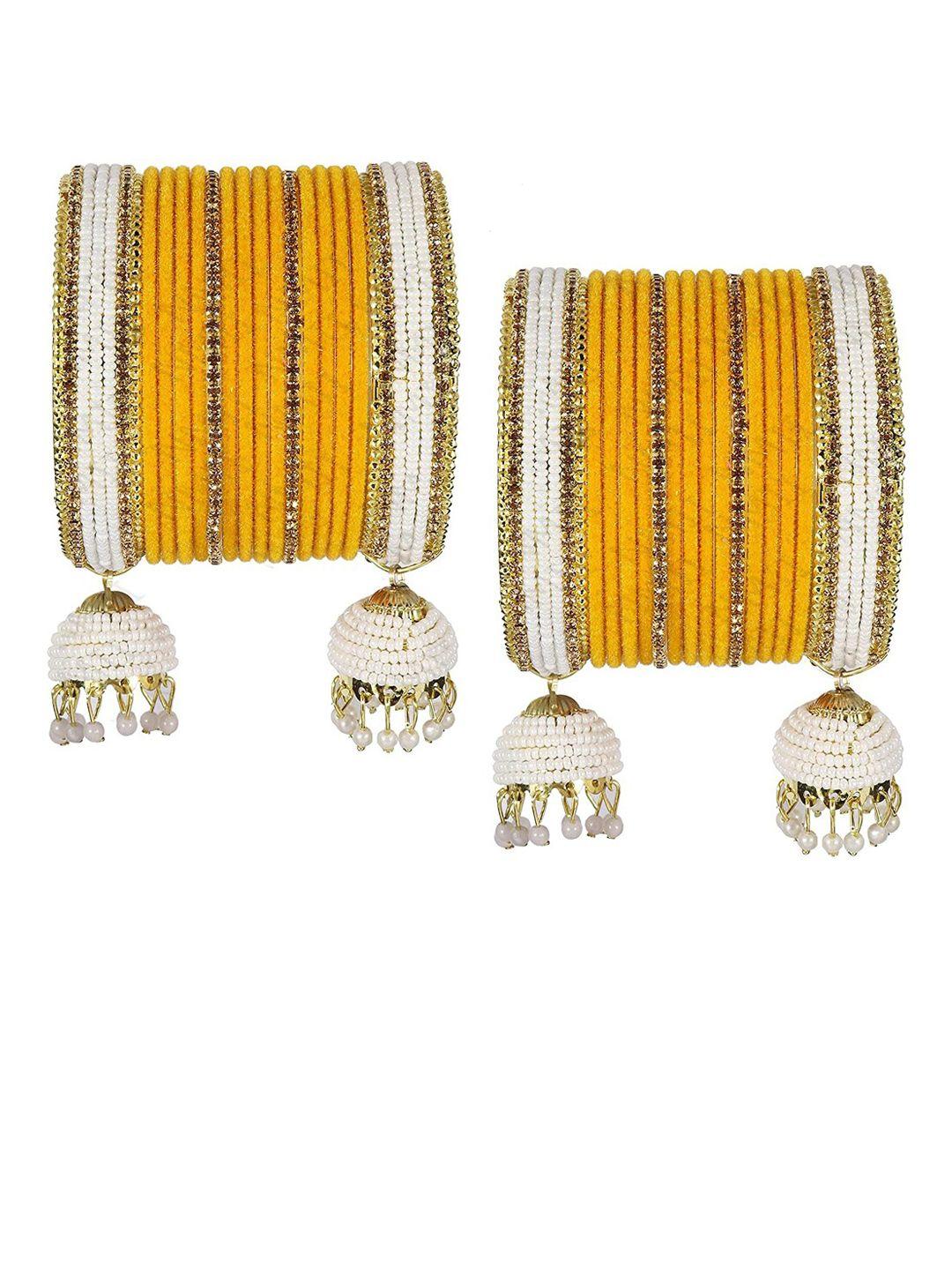 nmii 32 pieces cz-studded & beaded velvet bangles