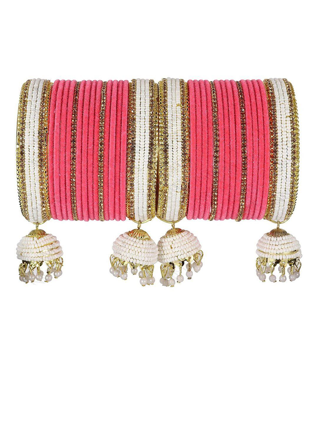 nmii 32 pieces stone-studded & beaded velvet bangles