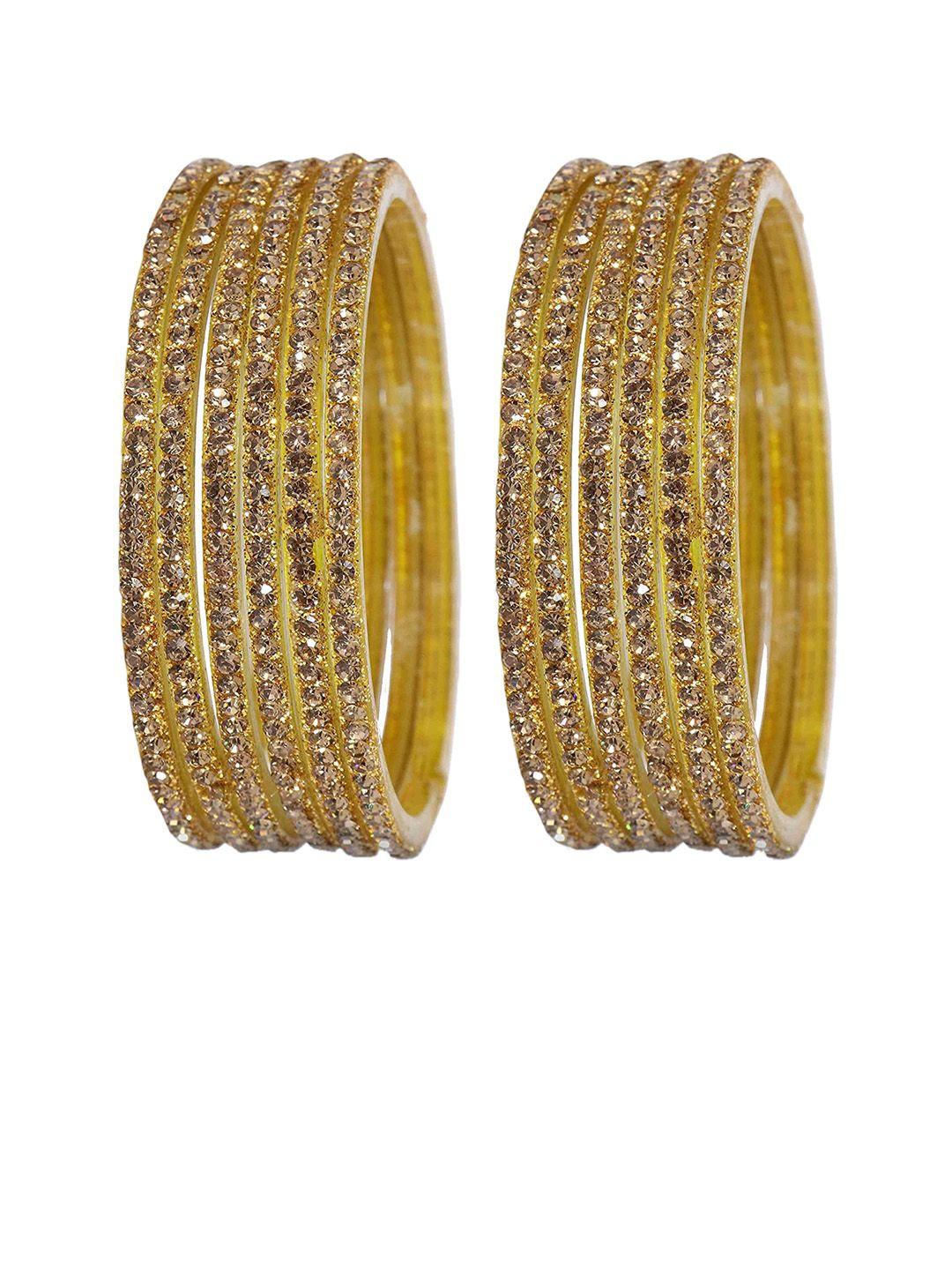nmii set of 12 glass & zircon gemstone studded glossy finished bangles