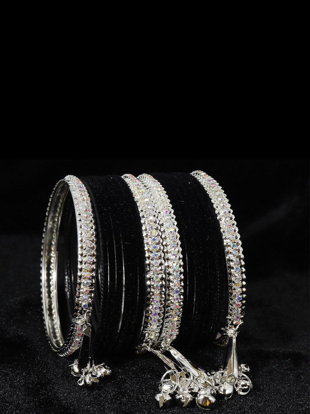 nmii set of 16 silver-plated zircon gemstone studded bangles