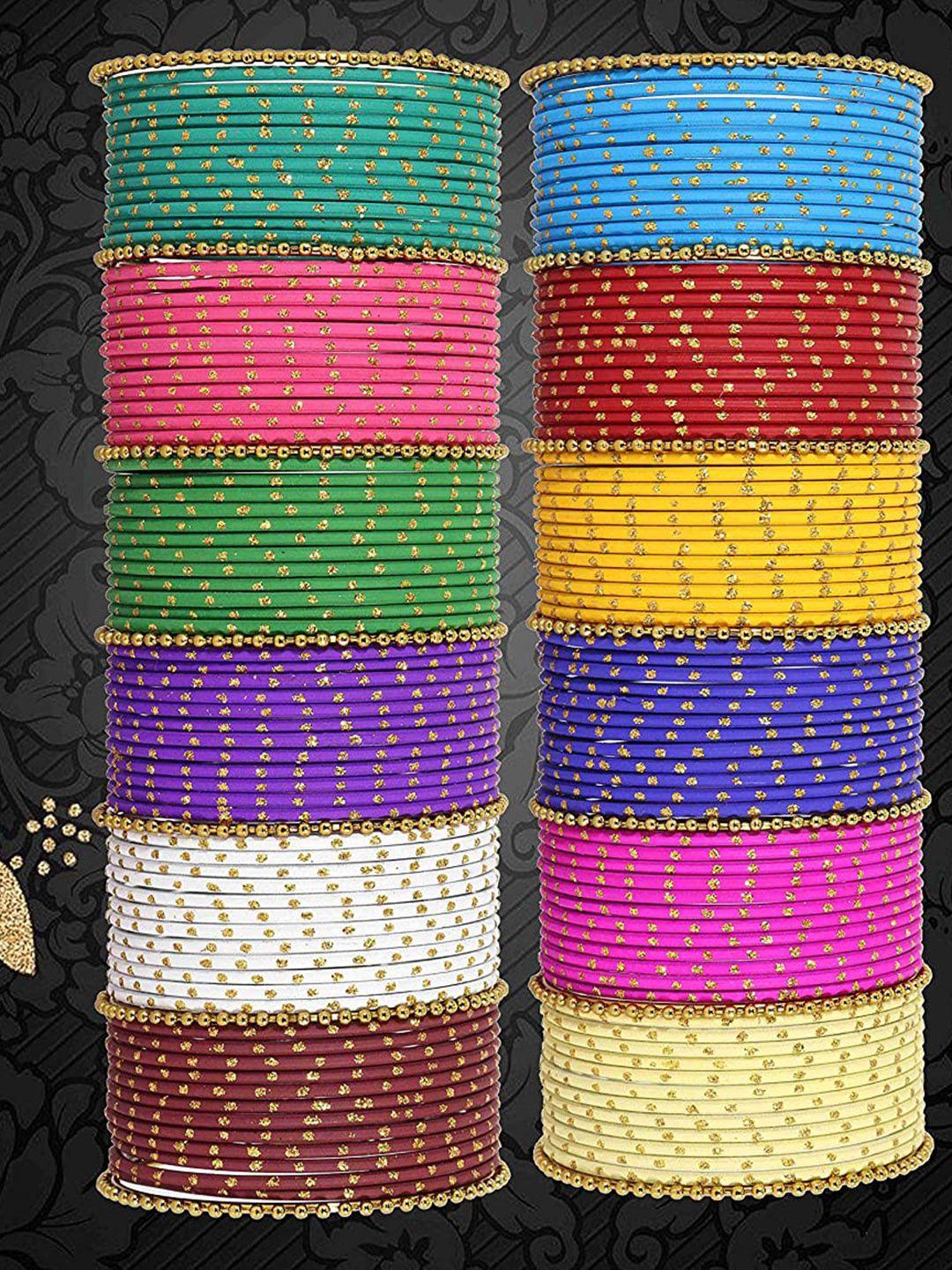 nmii set of 2 kundan-studded  zari pattern and ball chain linked worked bangles