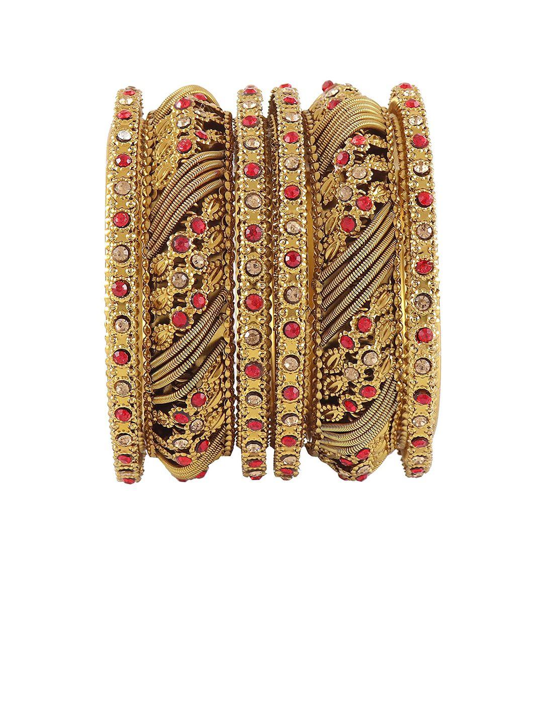 nmii set of 2 zircon gemstone studded & spring chain linked kada bangles