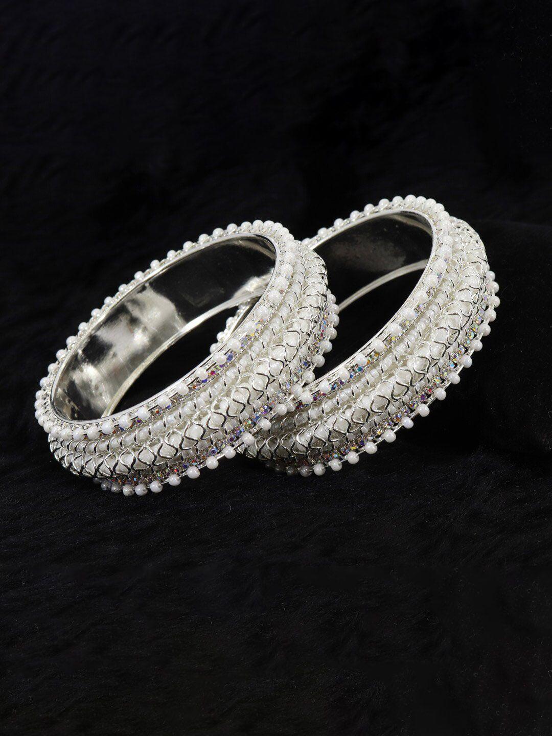 nmii set of 2 zircon-studded & pearl beaded kada bangles
