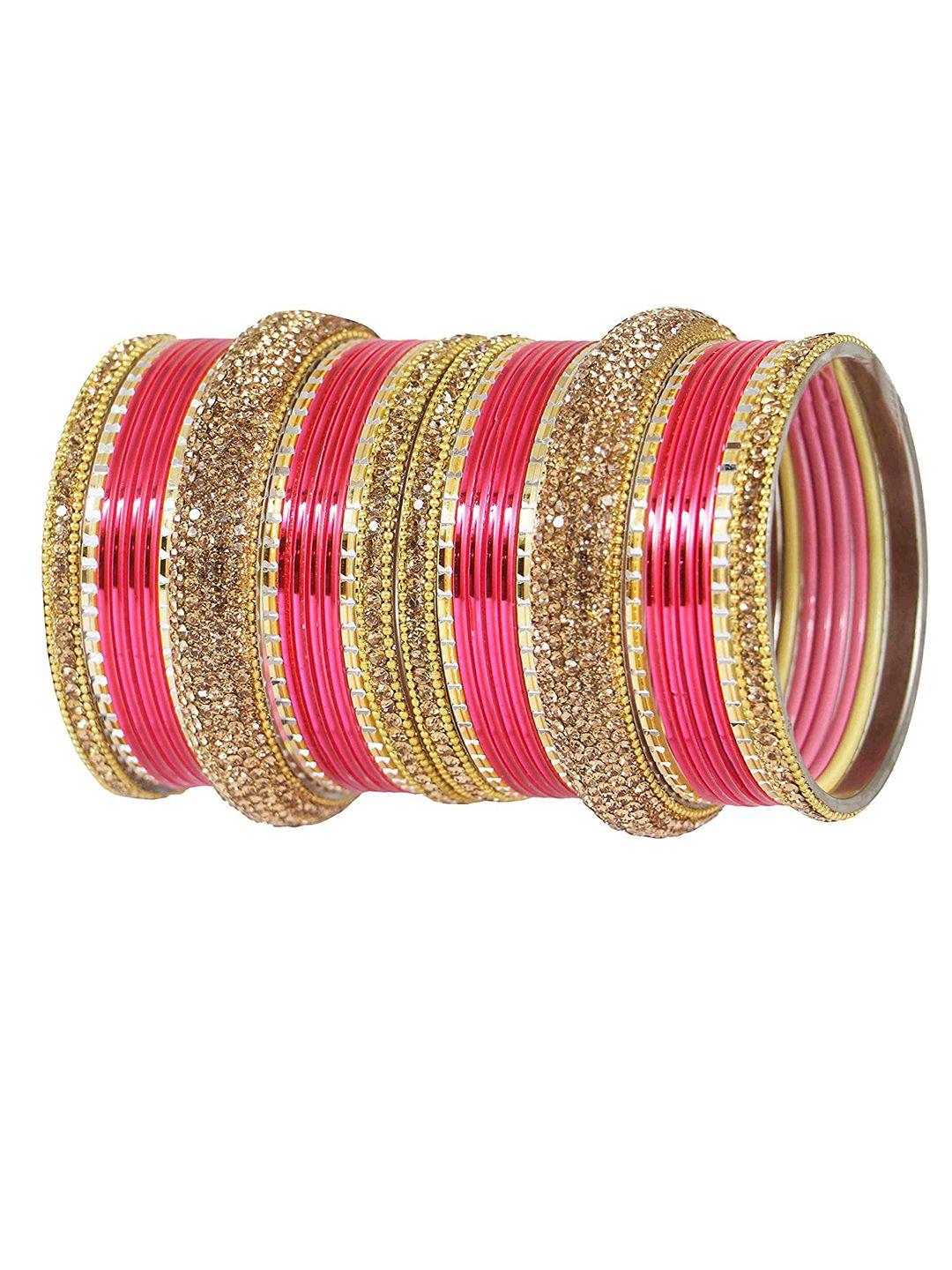 nmii set of 30 women pink metal with zircon and linked with ball chain glossy chuda bangles