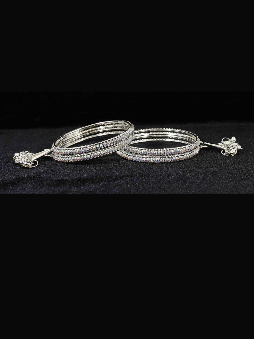 nmii set of 4 silver-plated cz-studded latkan linked bangles