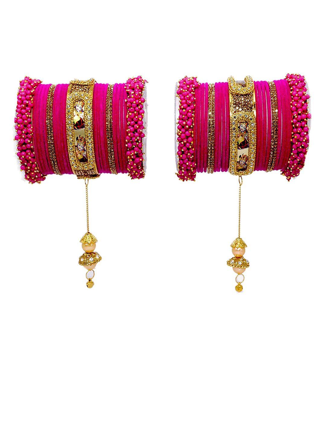 nmii set of 46 cubic zirconia & beads-studded velvet bangle set