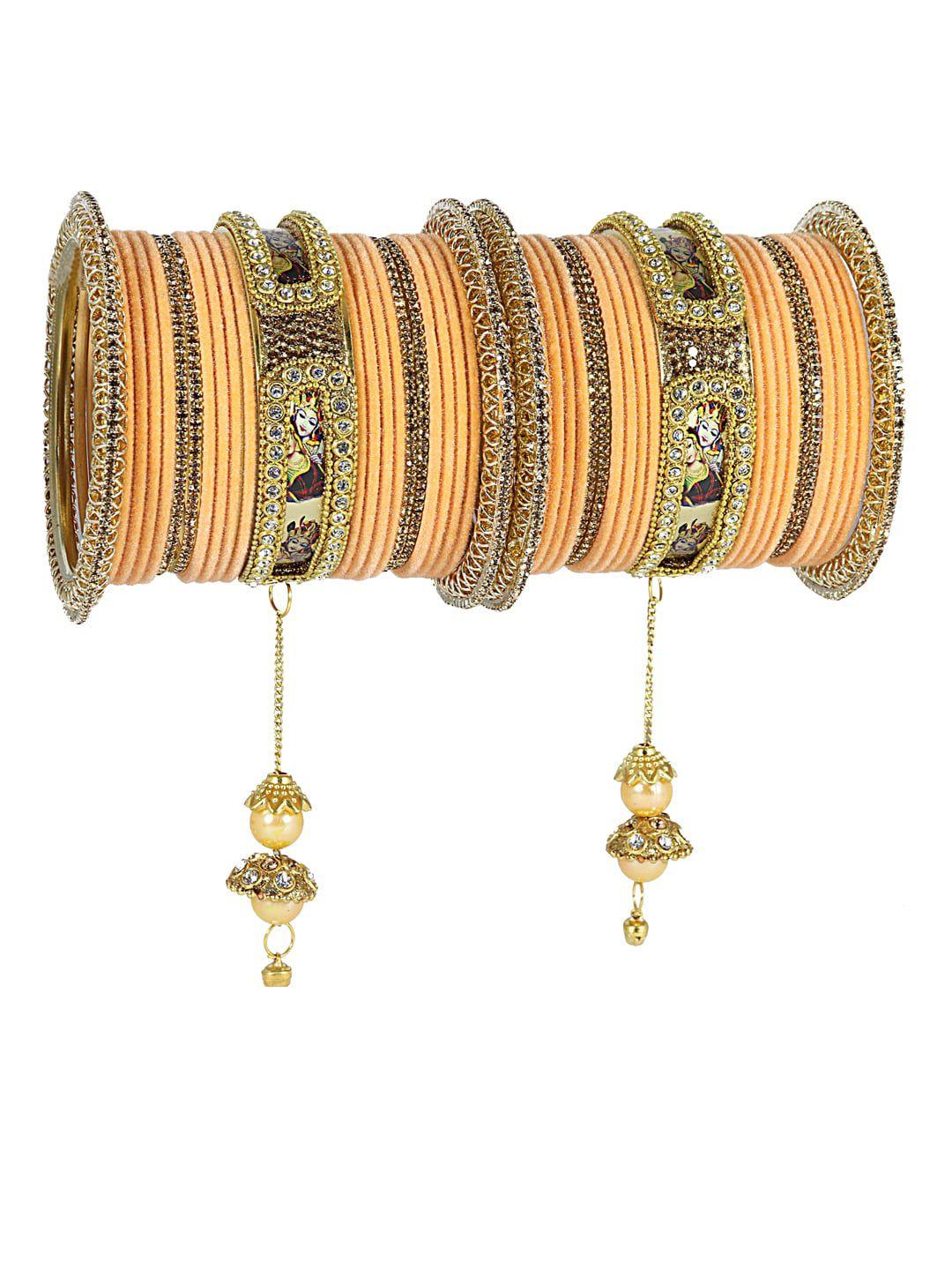 nmii set of 46 stone-studded raadha krishna printed design latkan bangles